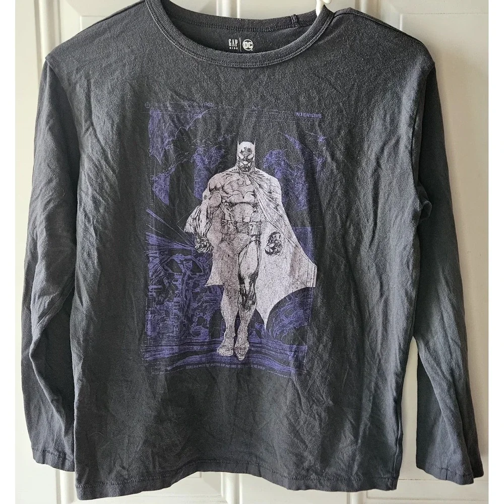 Gap Kids DC‎ Batman Long Sleeve Shirt Size L Boys Graphic Tee Black